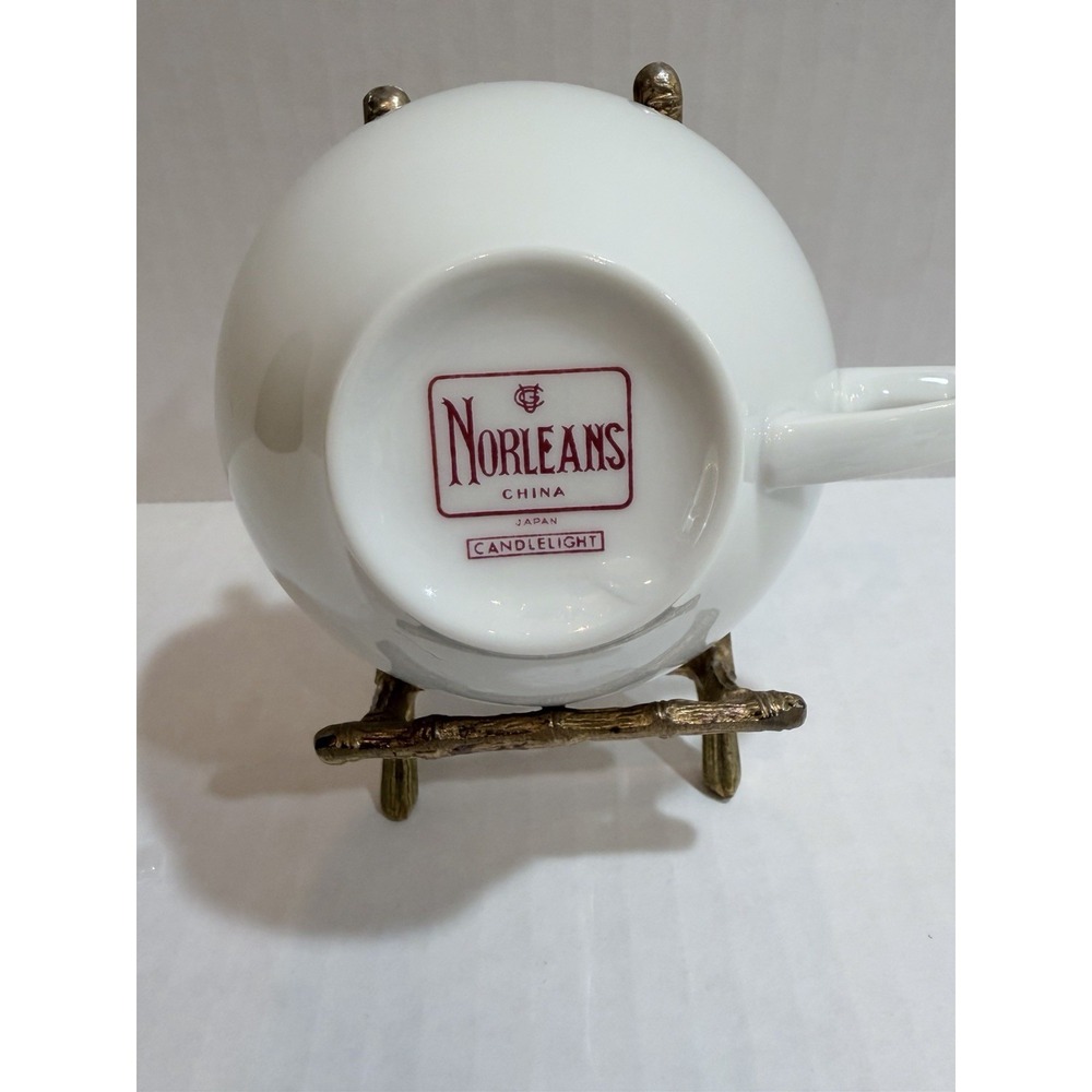 Norleans Candlelight China Tea Cup Set of 2, White w/ Silver Rim, Japan